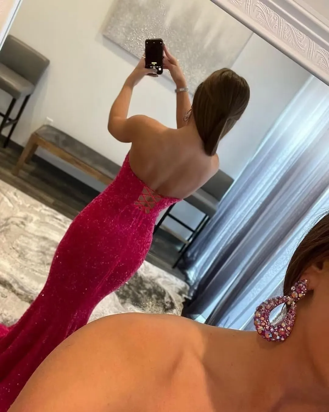 Sparkly Sequin Mermaid Prom Dresses Strapless Long V Neck Formal Evening Party Gowns for Women