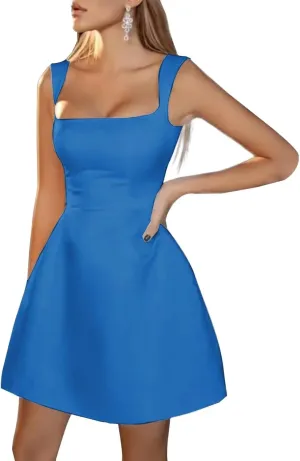 Square Neck Satin Homecoming Dresses for Teens Short A Line Prom Dress for Women Simple Mini Party Dress