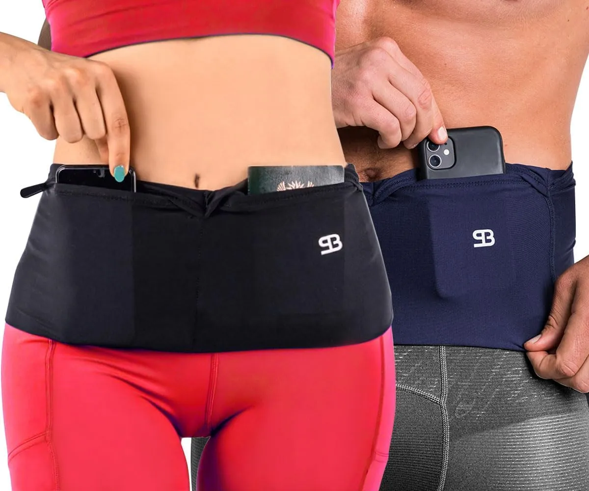 StashBandz Running Belt for Women & Men  Money Belt with 4 Large Secure Pockets (1 Zippered) | Fanny Pack & Phone Holder for Running, Travel, Hiking, and Workouts