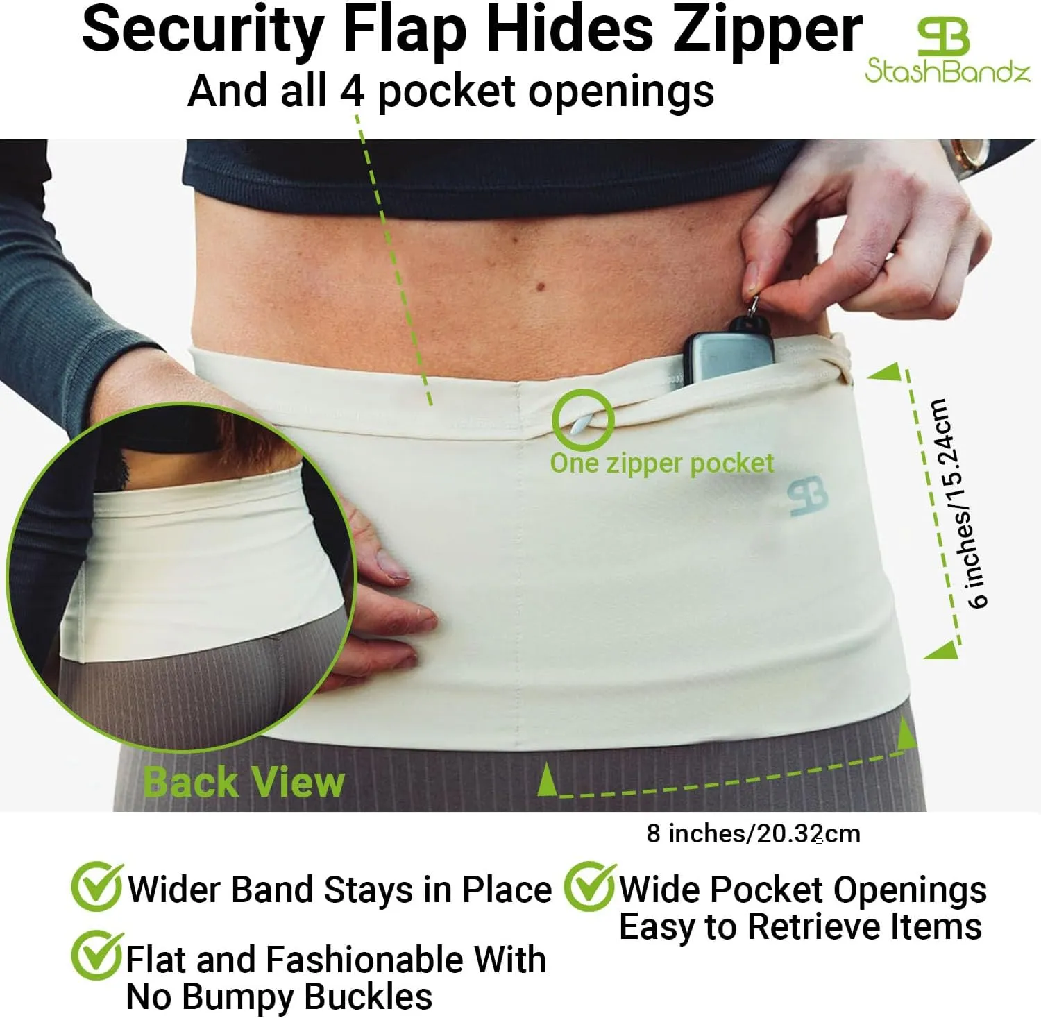 StashBandz Running Belt for Women & Men  Money Belt with 4 Large Secure Pockets (1 Zippered) | Fanny Pack & Phone Holder for Running, Travel, Hiking, and Workouts