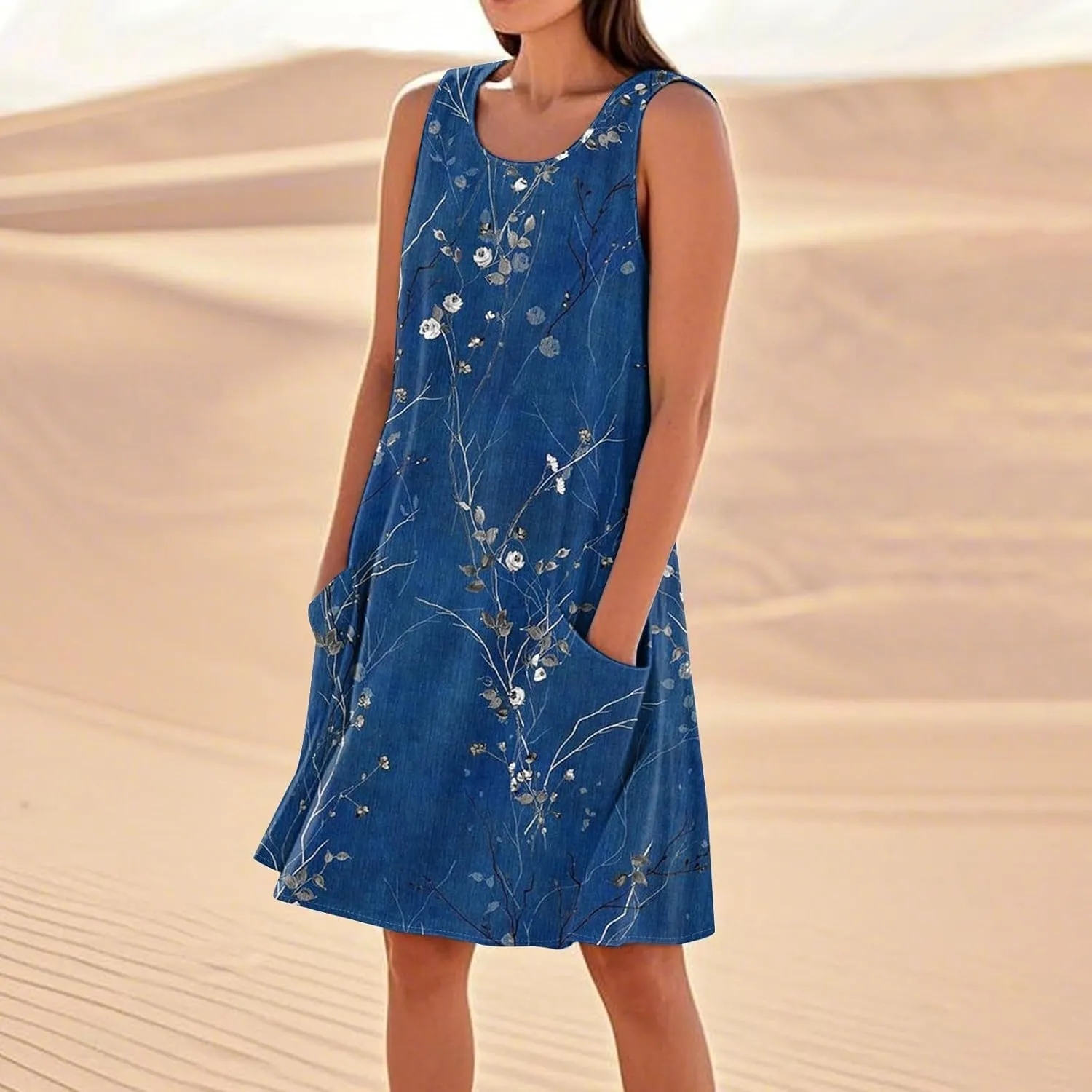 Summer Dresses for Women 2025 Beach Sleeveless Linen Midi Dress Flowy Plus Size Boho Long Sun Dresses with Pocket