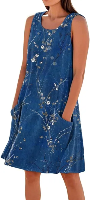 Summer Dresses for Women 2025 Beach Sleeveless Linen Midi Dress Flowy Plus Size Boho Long Sun Dresses with Pocket