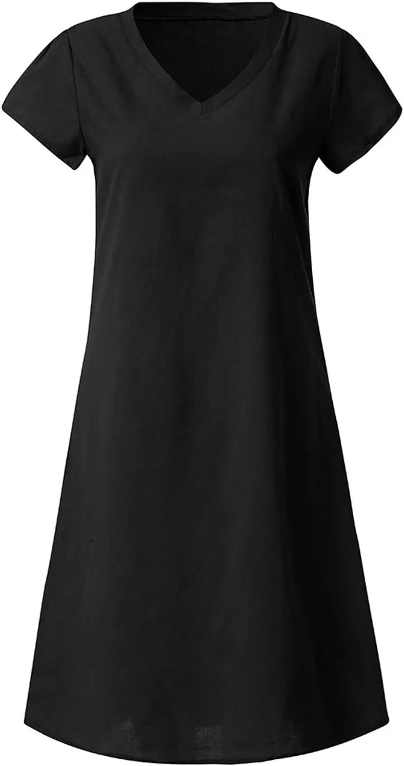 Summer Dresses for Women 2025 Plus Size V Neck Short Sleeve Midi Dress Casual Solid Loose Going Out Party Sundresses