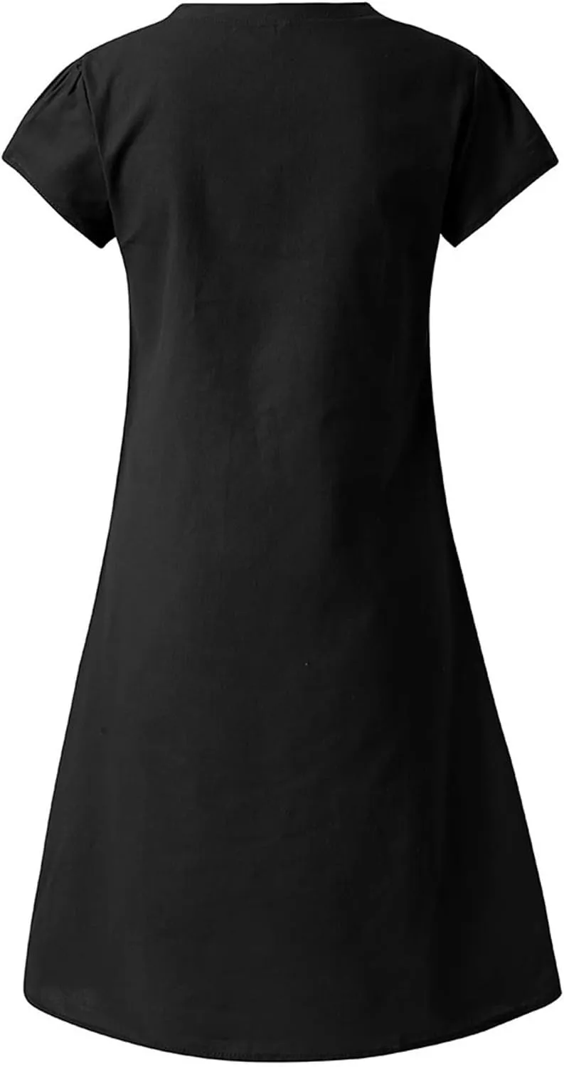 Summer Dresses for Women 2025 Plus Size V Neck Short Sleeve Midi Dress Casual Solid Loose Going Out Party Sundresses