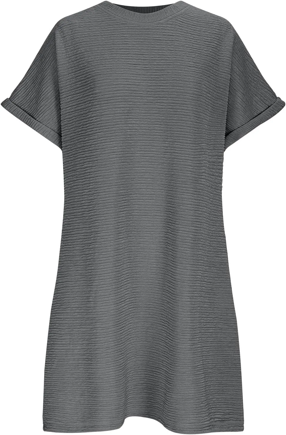 Summer Dresses for Women Plus Size Trendy Loose Fit Textured Chiffon Mini Dress Fashion Short Sleeve Round Neck Dress