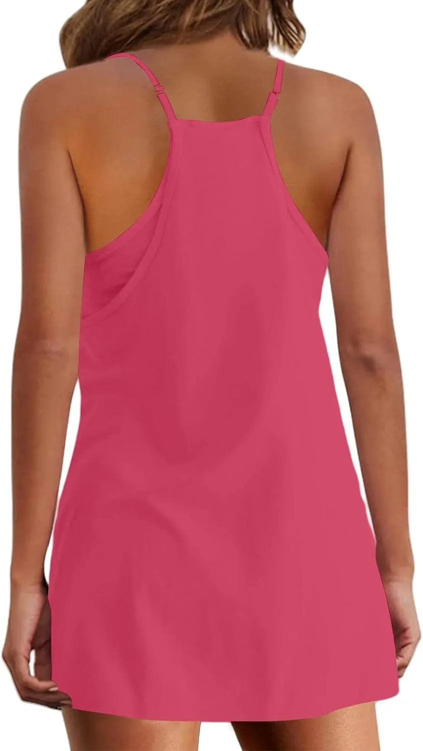 Summer Dresses for Women Sleeveless Mini Crew Neck Dress Spaghetti Strap Sundress Athletic Short Dress with Pockets