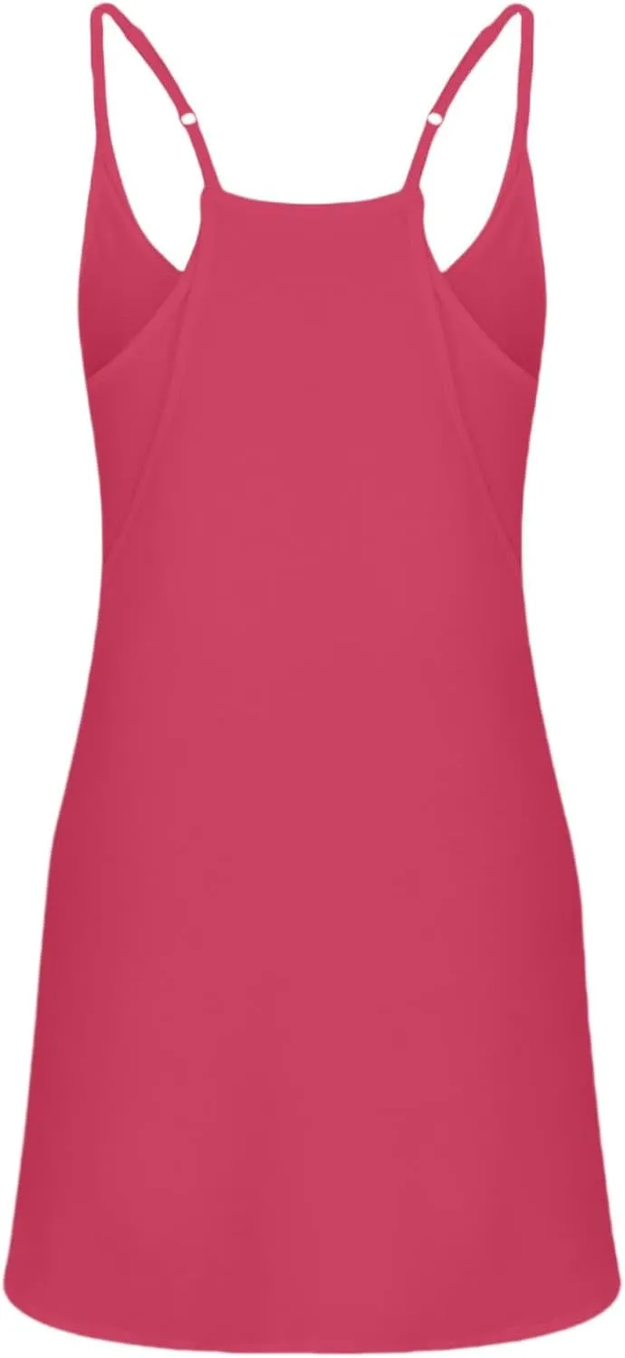 Summer Dresses for Women Sleeveless Mini Crew Neck Dress Spaghetti Strap Sundress Athletic Short Dress with Pockets