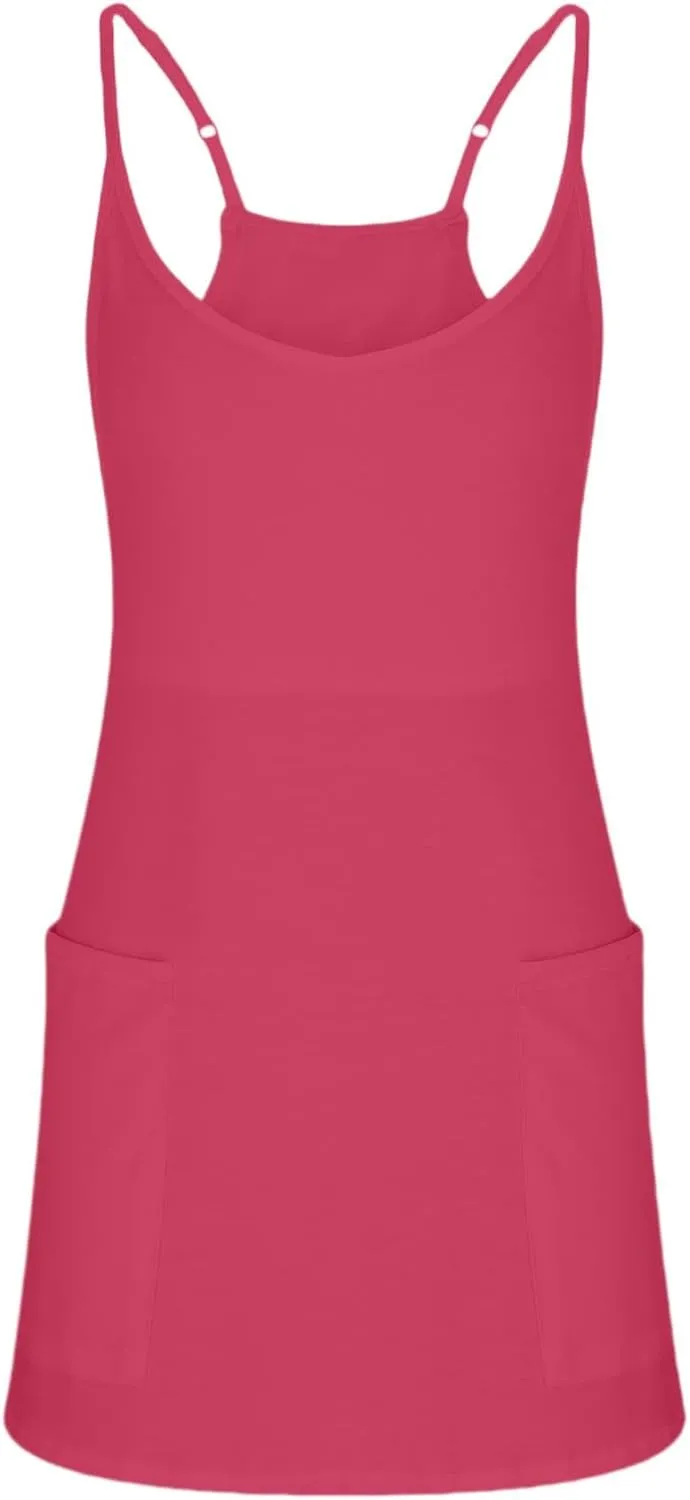 Summer Dresses for Women Sleeveless Mini Crew Neck Dress Spaghetti Strap Sundress Athletic Short Dress with Pockets
