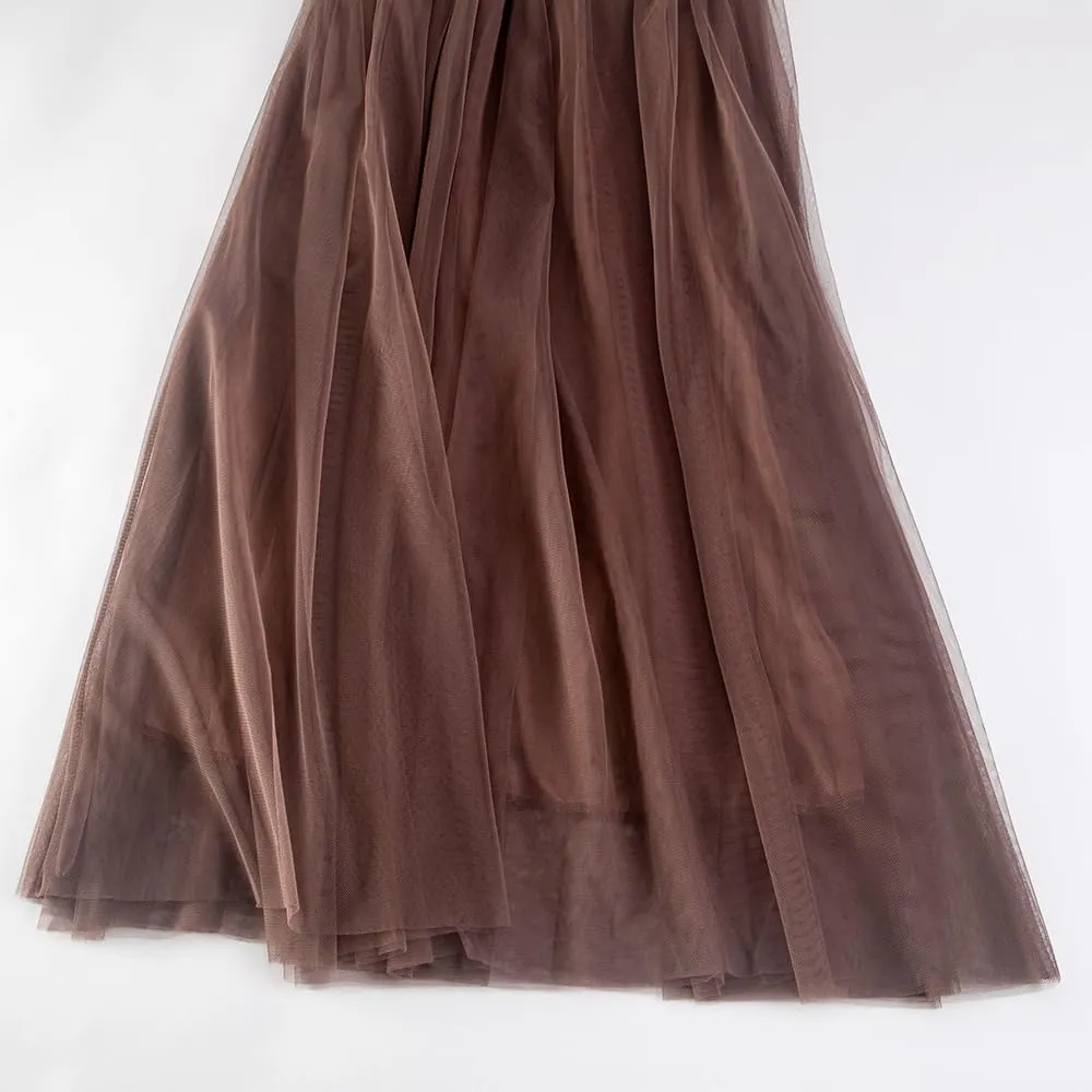 Summer Sweety Solid Elastic Waist Tulle All Match Flare Women Maxi Skirt