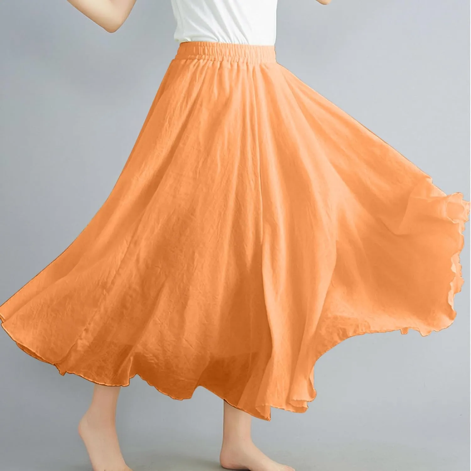 TANGNADE Womens Skirts Midi Length Elastic High Waist Summer Casual Flowy Swing Boho Skirt Trendy Travel Beach Dress