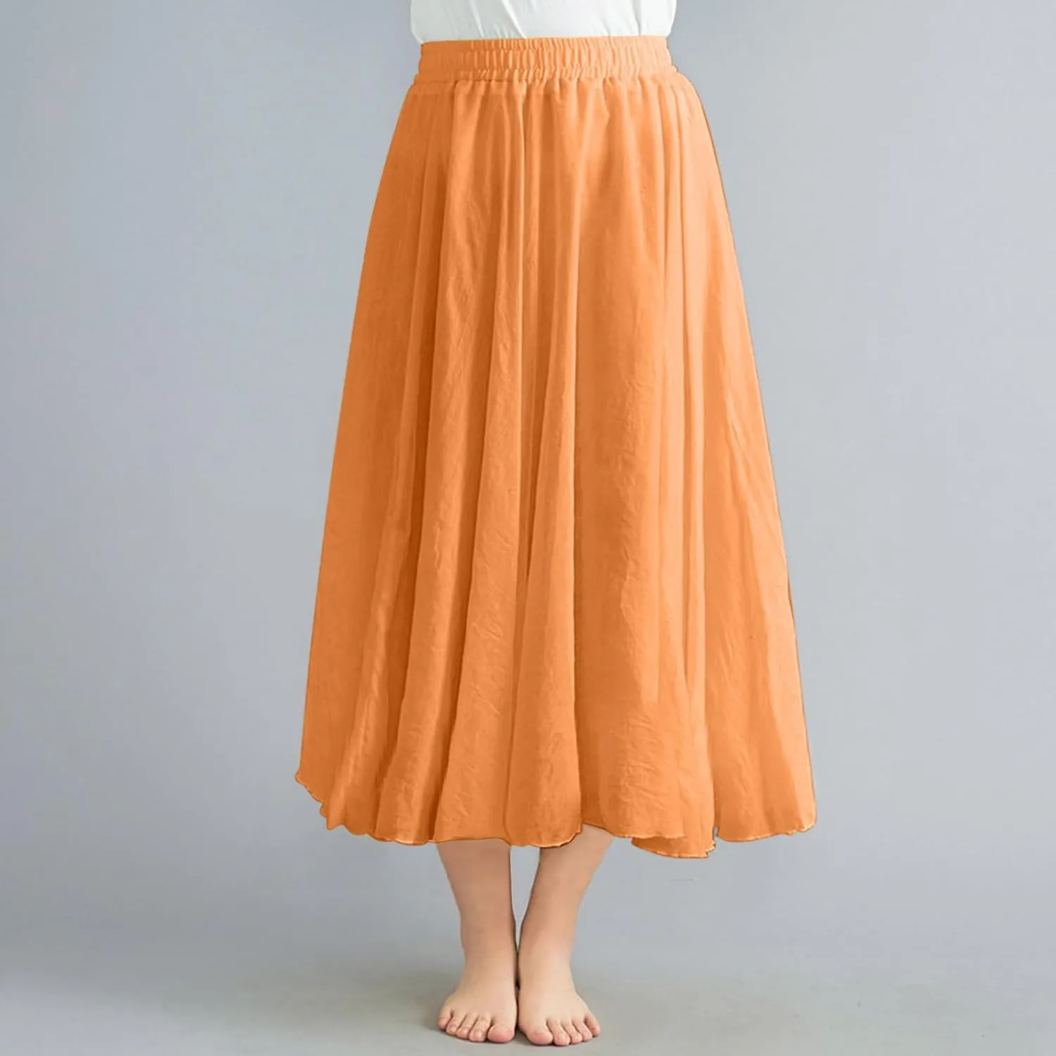TANGNADE Womens Skirts Midi Length Elastic High Waist Summer Casual Flowy Swing Boho Skirt Trendy Travel Beach Dress