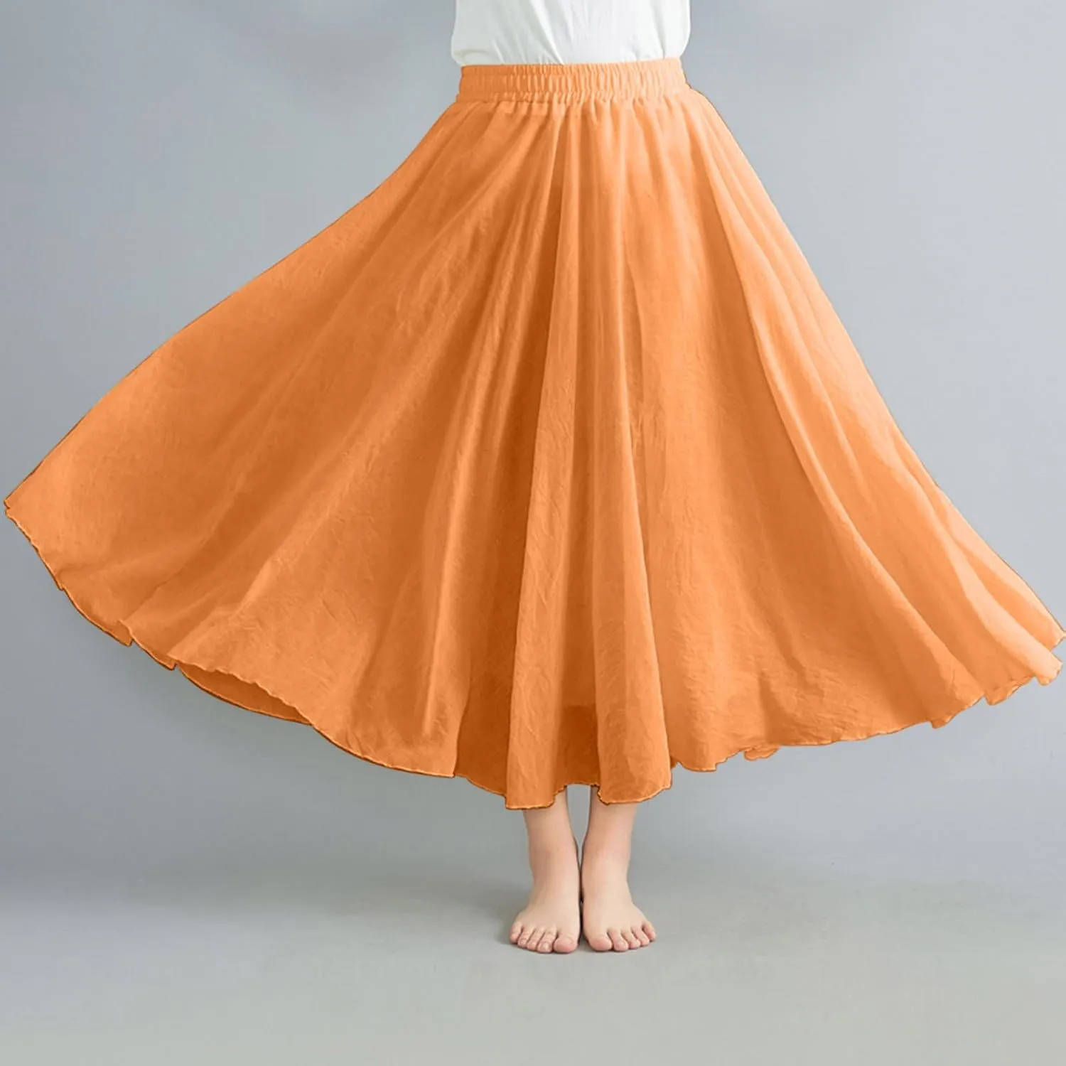 TANGNADE Womens Skirts Midi Length Elastic High Waist Summer Casual Flowy Swing Boho Skirt Trendy Travel Beach Dress
