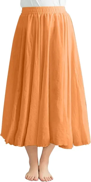TANGNADE Womens Skirts Midi Length Elastic High Waist Summer Casual Flowy Swing Boho Skirt Trendy Travel Beach Dress