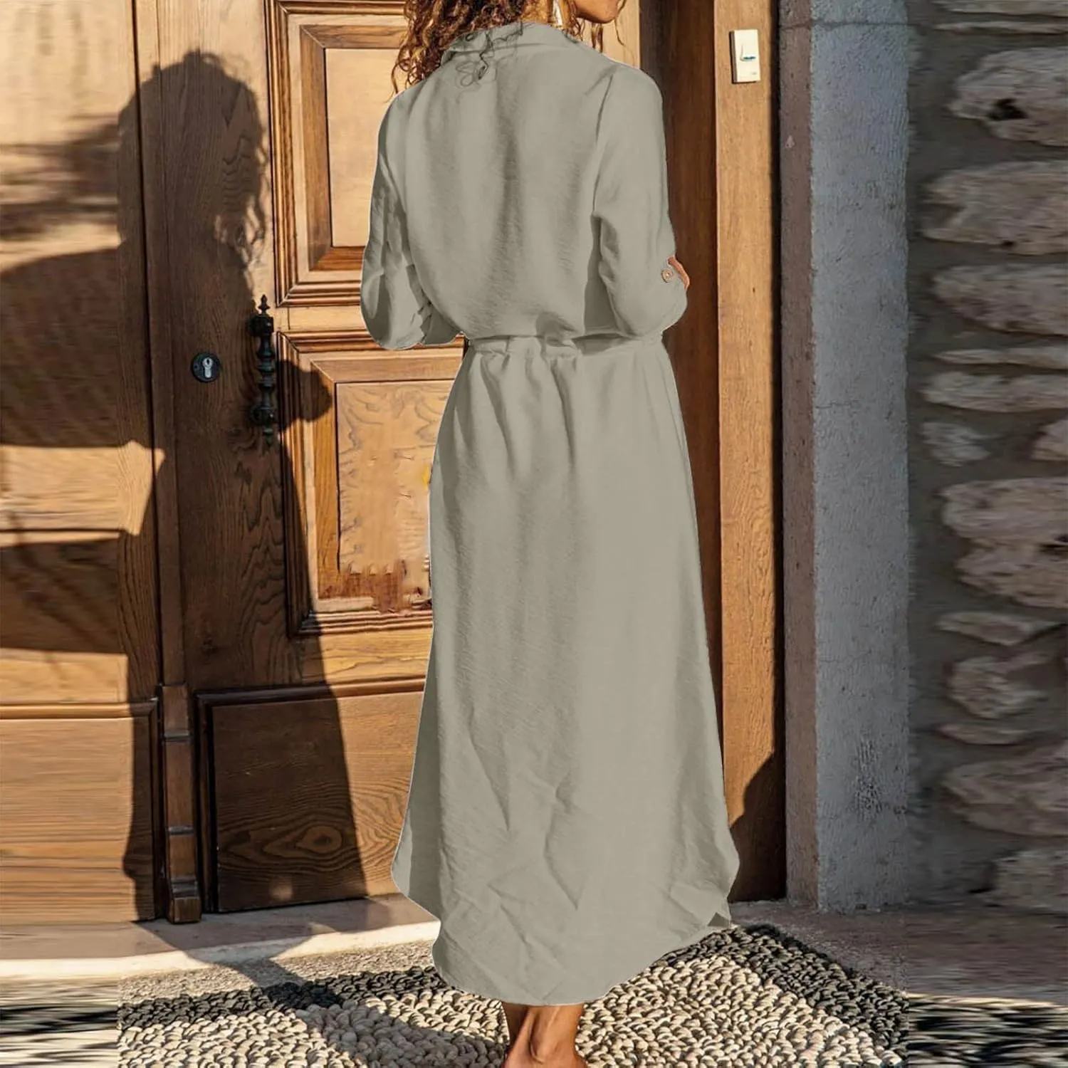 TARIENDY Maxi Dress for Women,Women's Button Down Vacation Outfits Long Sleeve Dresses Plus Size Summer Shirt Sundresses