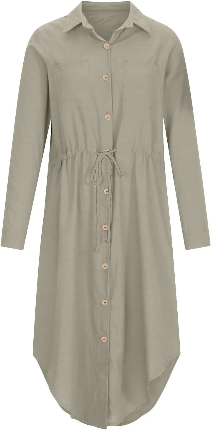 TARIENDY Maxi Dress for Women,Women's Button Down Vacation Outfits Long Sleeve Dresses Plus Size Summer Shirt Sundresses