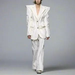Trend4us Women's Futuristic Sculpted Blazer Wide-Leg Pant Suits