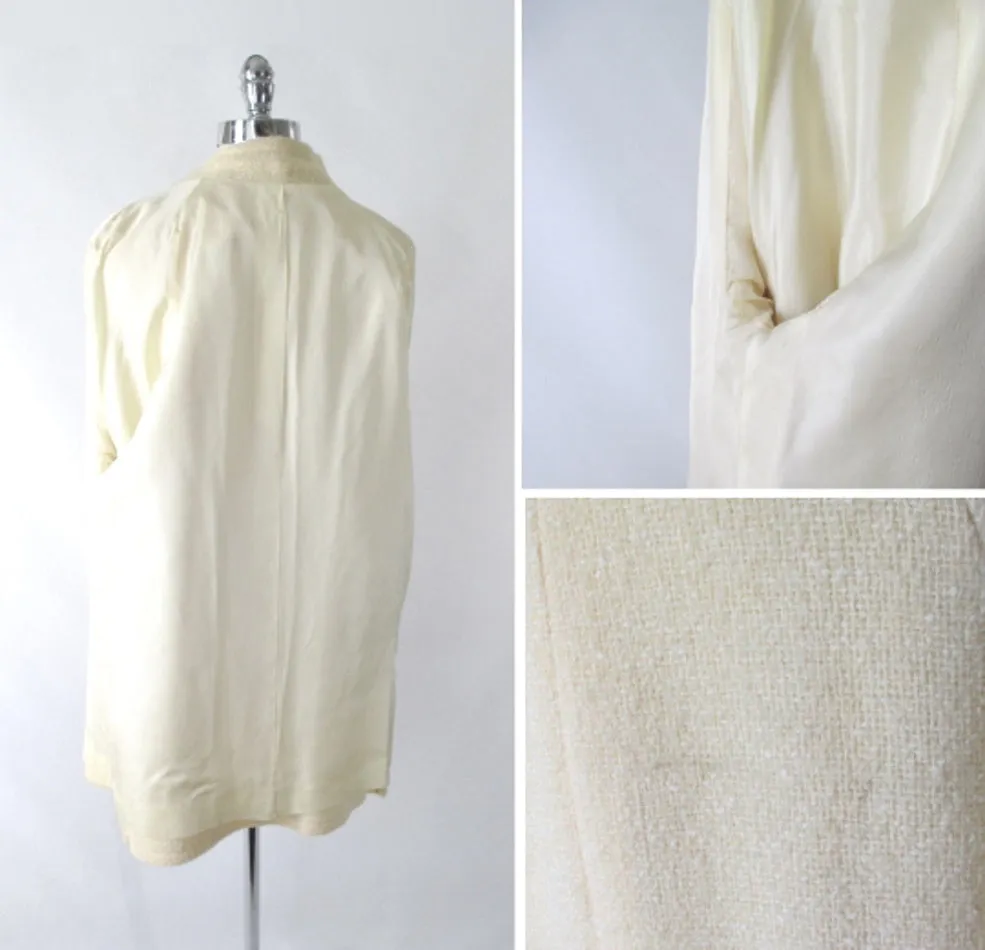 Vintage 60's Cream Big Button Bell Sleeve Mod Coat / Jacket M