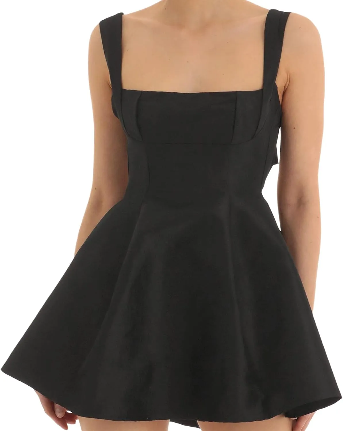 Women Backless Bow Knot Tie Back Satin Mini Dress Spaghetti Strap Flowy Short Dresses Party Graduation Dress