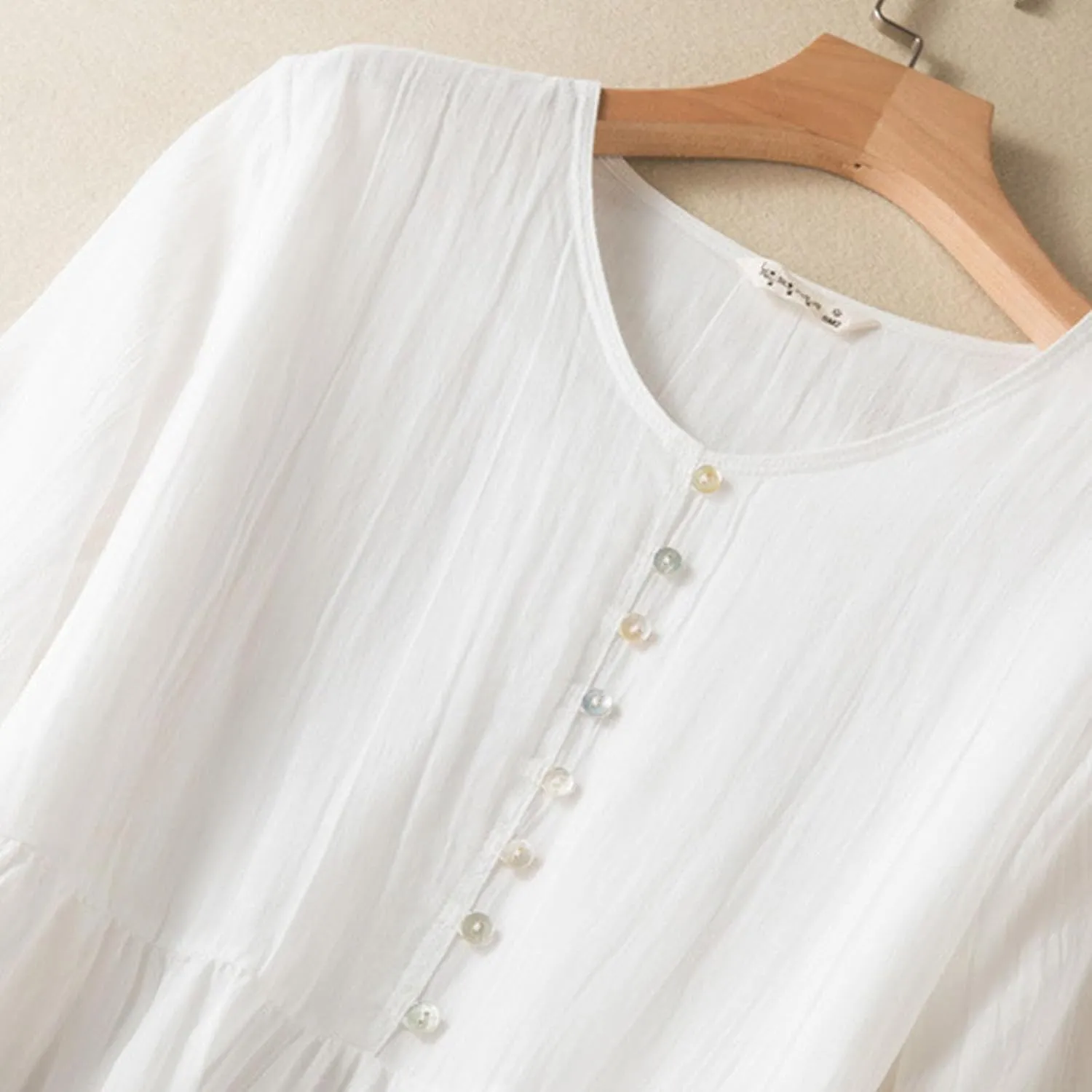 Women Boho Cotton Linen Dresses 3/4 Sleeve Maxi Long Dress V Neck Button Pleated Flowy Dresses Trendy Beach Dresses