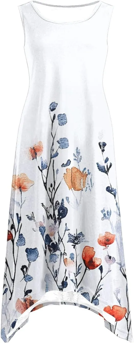 Women Dress Casual Summer Loose Flowy Beach Dress with Pockets Hankerchief Flare Midi Sundress 2025 Beach Vacation