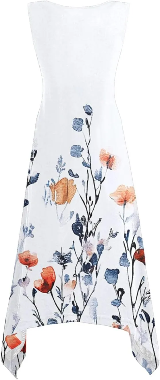 Women Dress Casual Summer Loose Flowy Beach Dress with Pockets Hankerchief Flare Midi Sundress 2025 Beach Vacation
