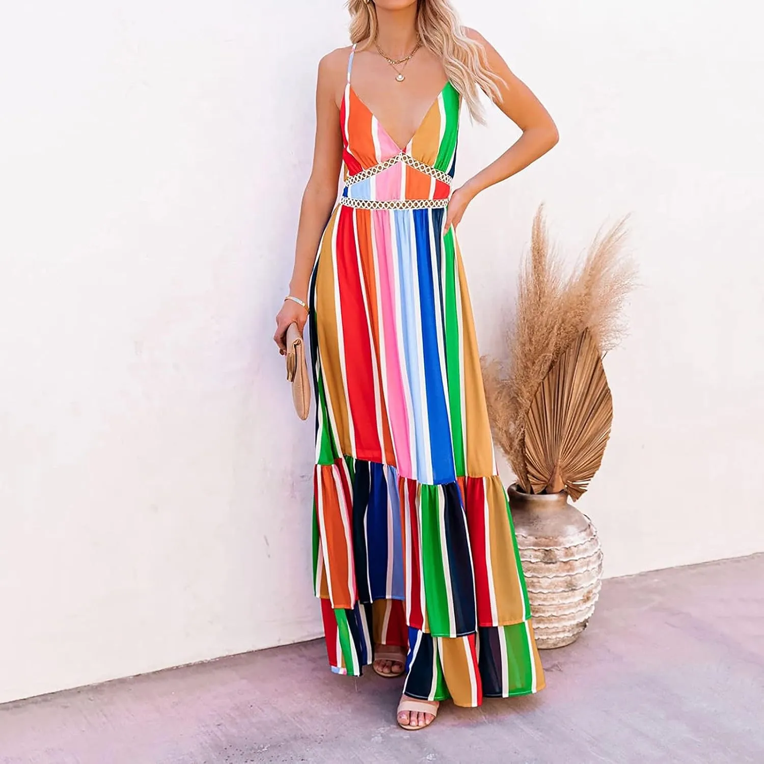 Women Rainbow Summer Dress Clothes Rainbow Ruffle Strap Dress Backless Sundress LGBTQ Accessories