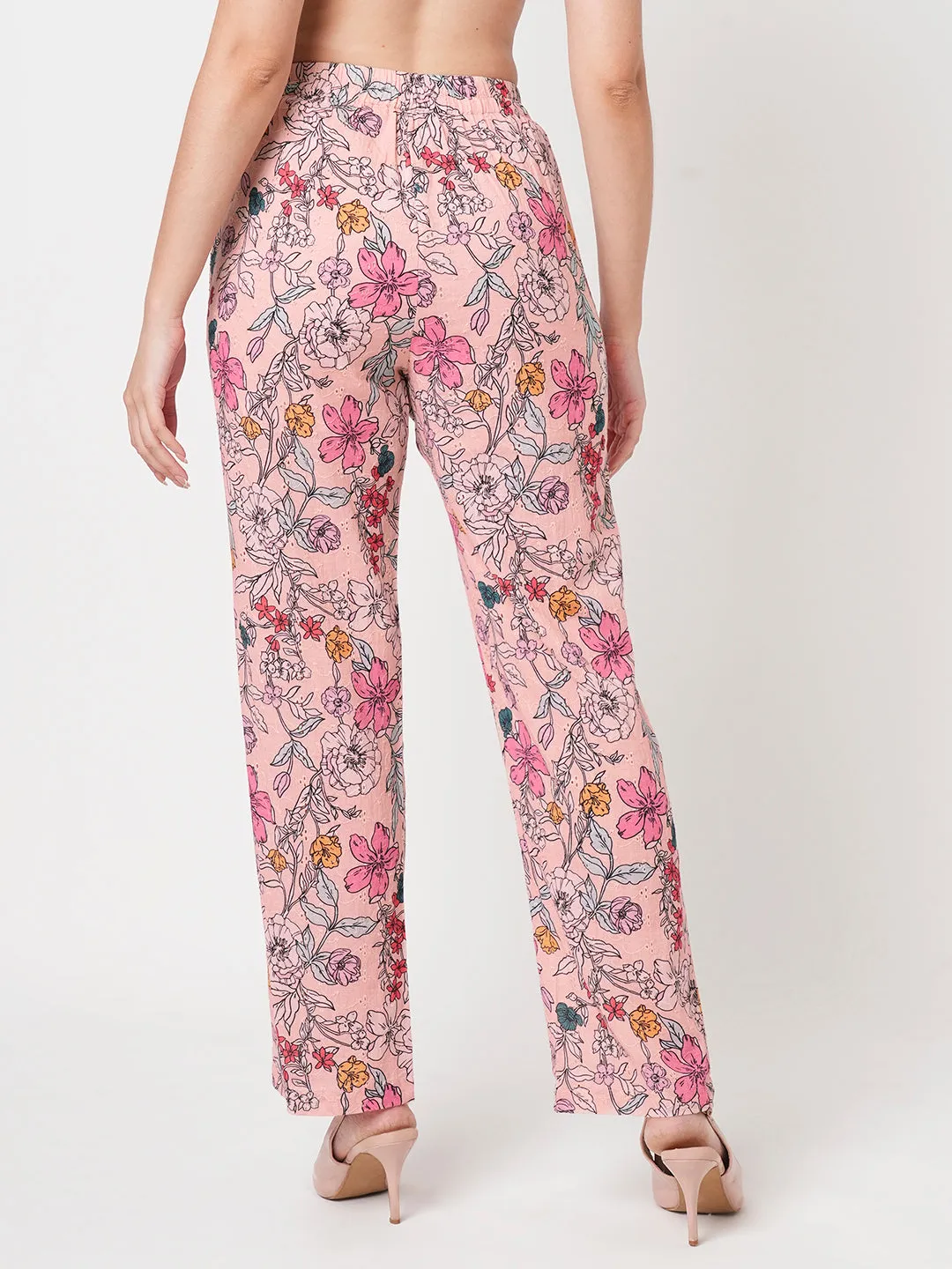 Women Soft Pink High-Rise Loose Straight Pants