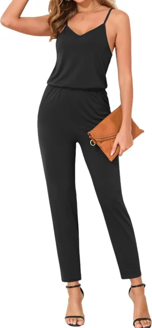 Women Spaghetti Strap Jumpsuits Dressy Sleeveless Tapered Leg Rompers 2025 Trendy Summer Outfits Casual Clothes
