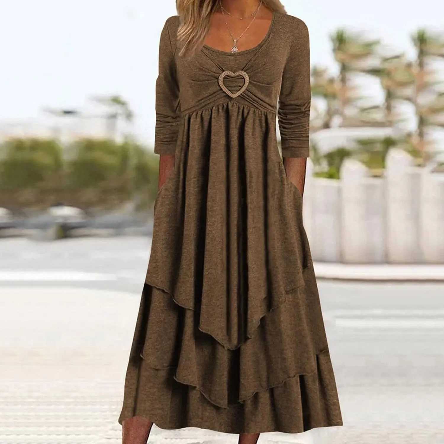 Women Summer Short Sleeve Midi Dress with Pockets Casual Aline Flowy Tshirt Dress Floral Vocation Beach Sundress
