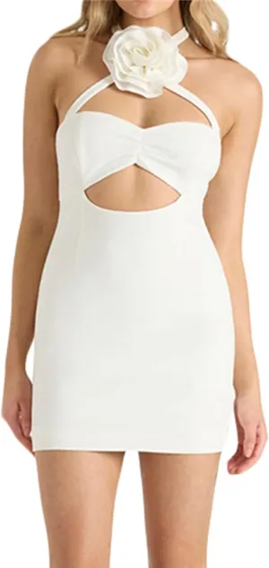 Women y2k Bodycon Mini Dress Spaghetti Strap Cami Dress Backless 3D Floral Ruffle Short Dresses