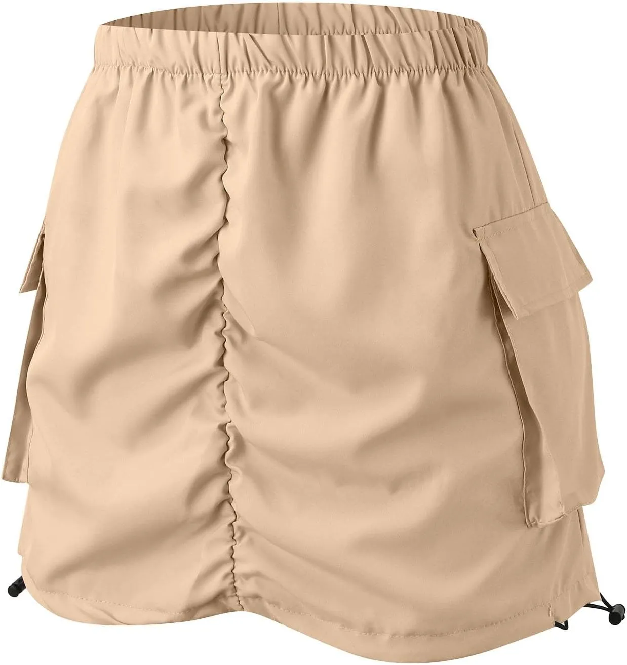 Womens Cargo Skirt Casual Summer High Waisted Bodycon Pencil Ruched Mini Skirts Side Drawstring and Hot Mini