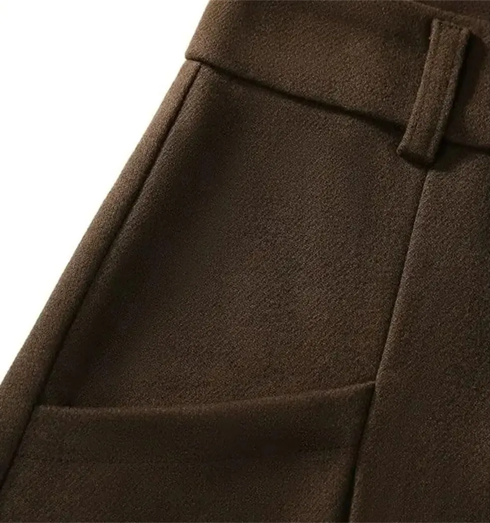 Women's Casual High-Waisted Pleated Skirt with Pockets Solid Long Vintage A-line Strappy Skirts