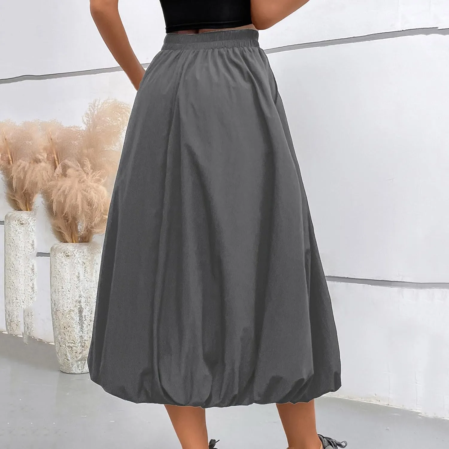 Womens Casual Solid Boho High Waisted Flowy Maxi Skirts Trendy Cute Long Skirts with Pockets 2025 Summer Fashion