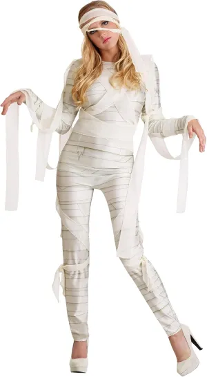 Women's Classic Mummy Halloween Costume Jumpsuit with Draping Fabric & Headwrap