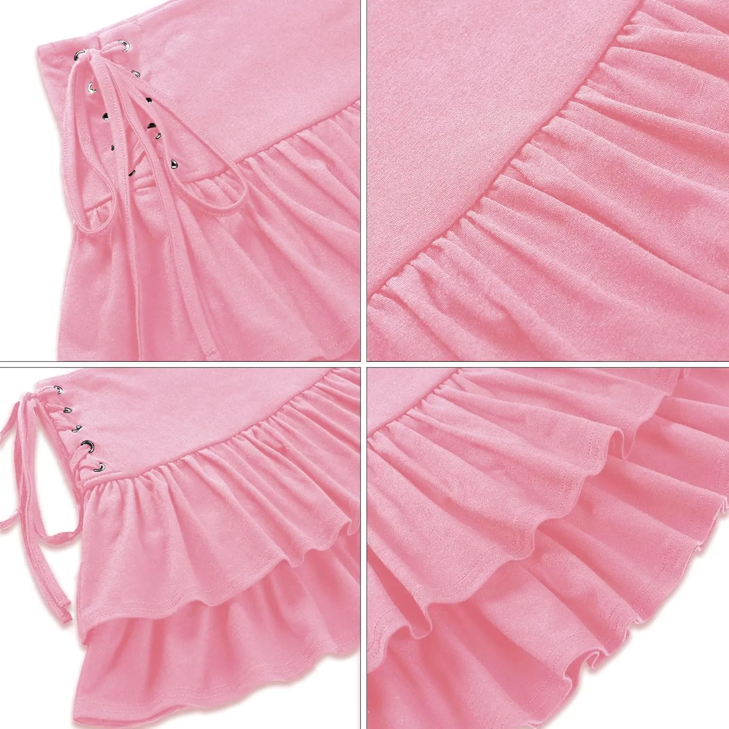 Womens Gothic Skirt Y2k 2000s Girl Mall Goth Punk Skirts High Waist Lace-Up Ruffle Fairy Grunge Mini Skirts