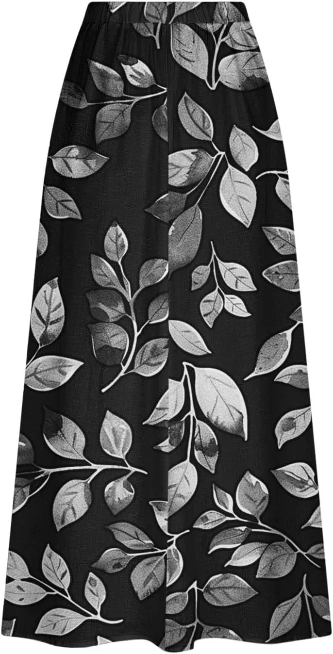 Women's Graphic Skirts Baggy Plus Size High Waisted Stretch Skirt Summer Vacation Boho Skirts with Pockets