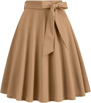 Women's High Waist A-Line Midi Skirt 2024 Fashion Pleated Flared Flowy Knee Length Skirt for Tennis Golf Business