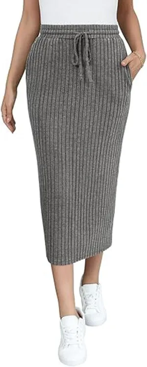 Women's Knitting Bodycon Midi Skirt Solid Color Sexy Fashion Business Split Skirts Casual Knee Length Pencil Skirt