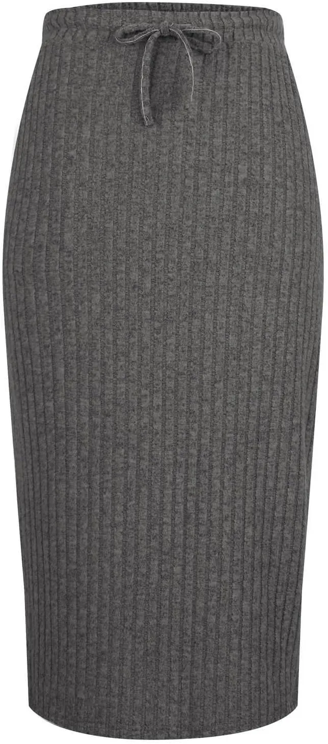 Women's Knitting Bodycon Midi Skirt Solid Color Sexy Fashion Business Split Skirts Casual Knee Length Pencil Skirt