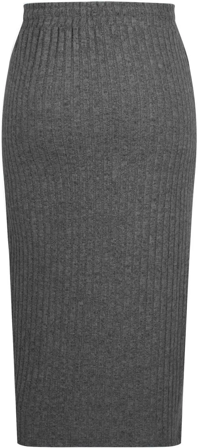 Women's Knitting Bodycon Midi Skirt Solid Color Sexy Fashion Business Split Skirts Casual Knee Length Pencil Skirt