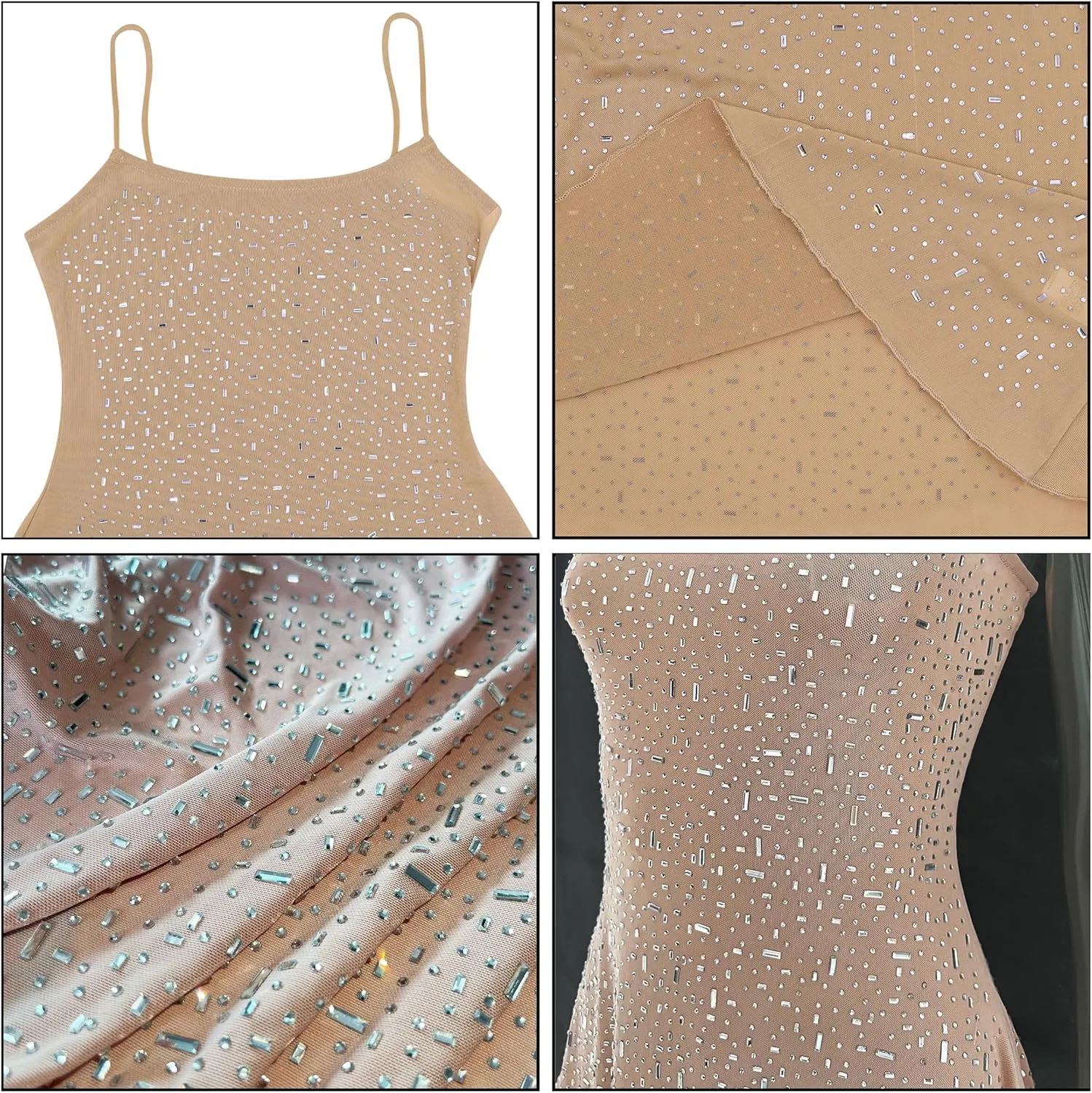 Women's Mesh Rhinestone Cover Up Dress Sparkle Beach Swimwear Coverups Shiny Crystal Sheer Maxi Dresses