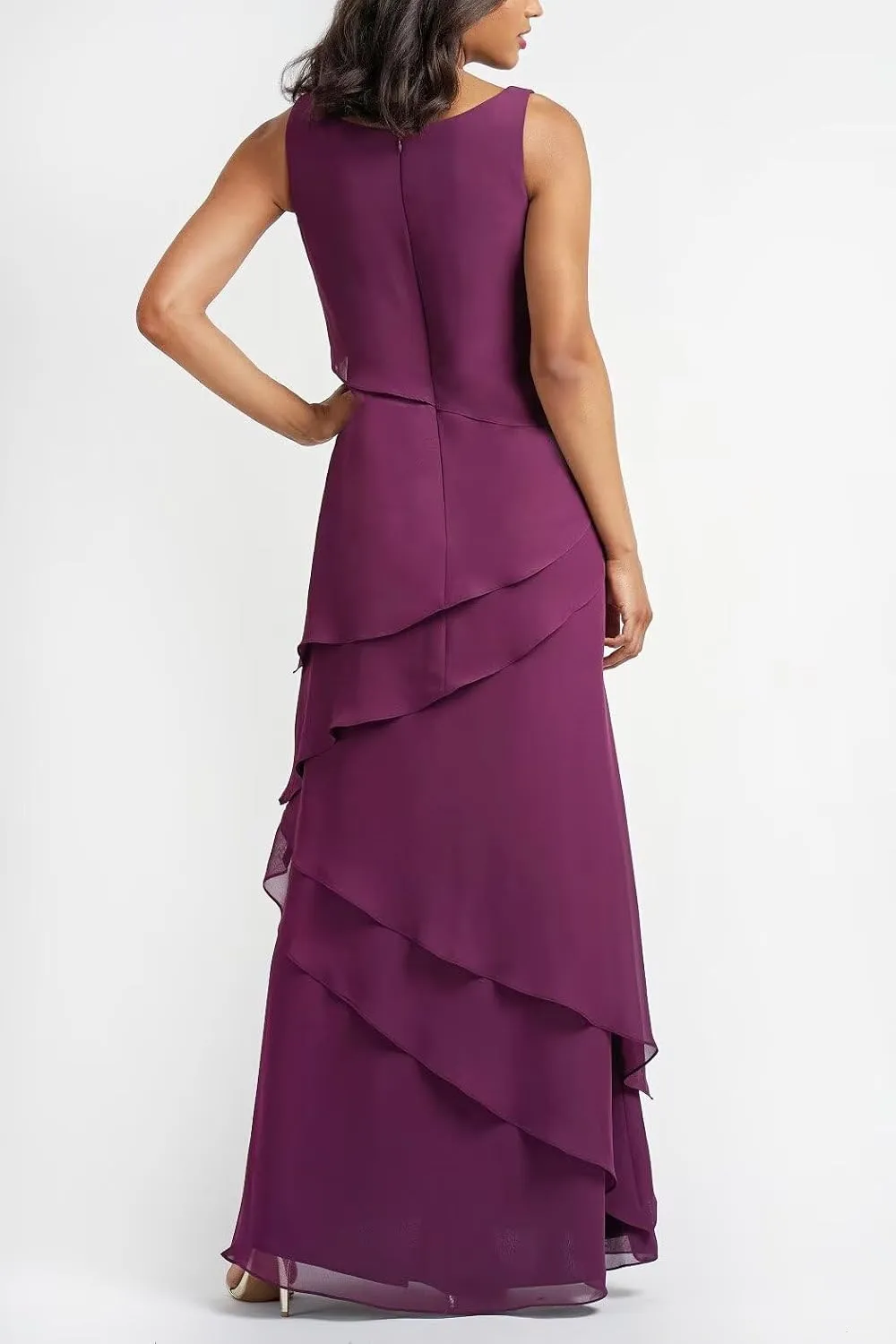 Women's Mother of The Bride Dresses with Jacket Chiffon Ruffles Evening Gowns Long Wedding Party Formal Dress
