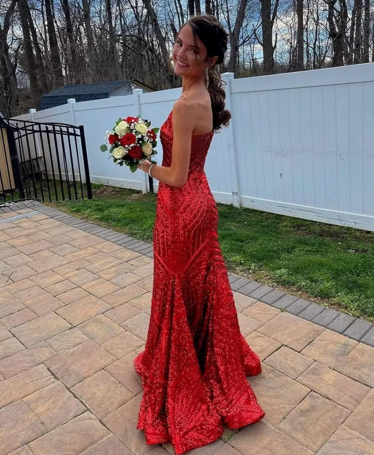 Womens One Shoulder Sequin Mermaid Corset Prom Dresses for Teens Sparkly Long Formal Evening Ball Gown ZN012