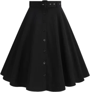 Women's Pleated Mini Skirts Casual Belted Button Down Business Work High Waist School Uniform Cheerleader Skirt