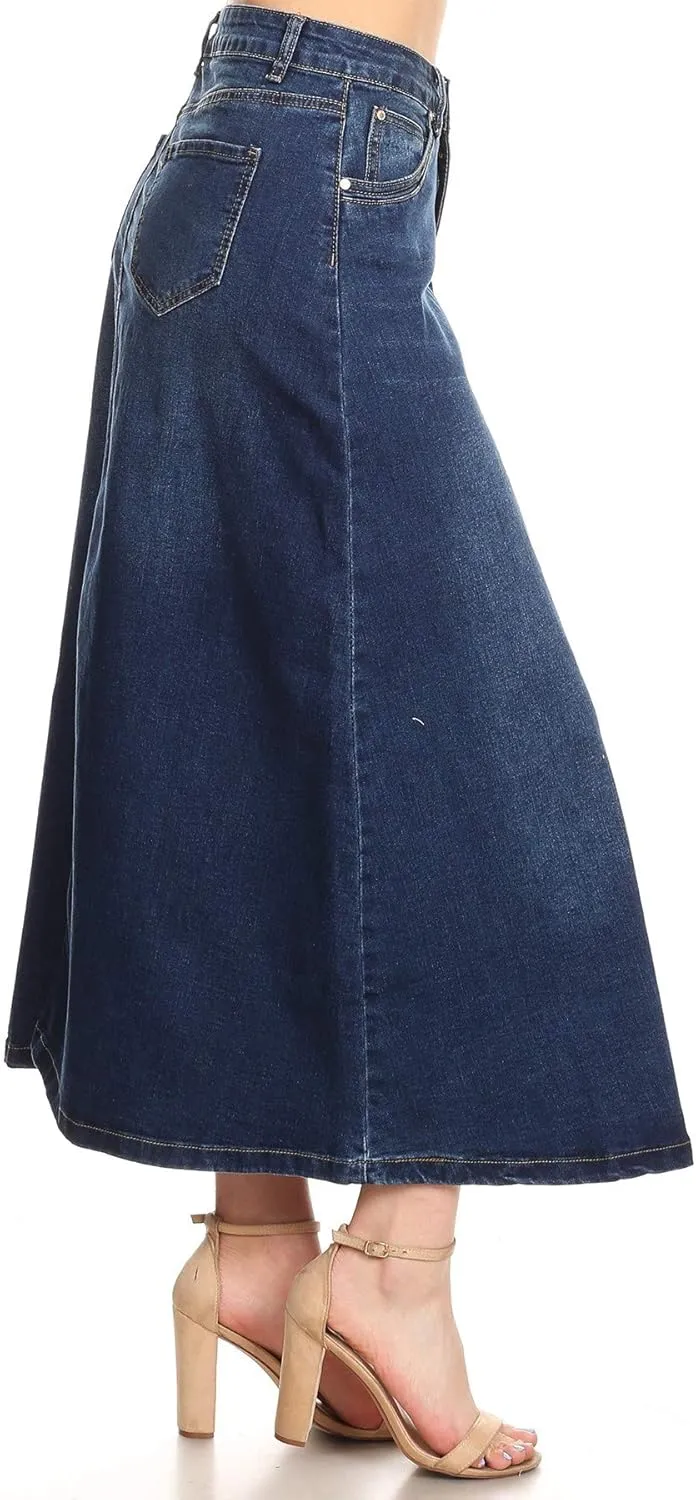 Womens Plus/Junior Size Mid Rise A-Line Long Jeans Maxi Denim Skirt