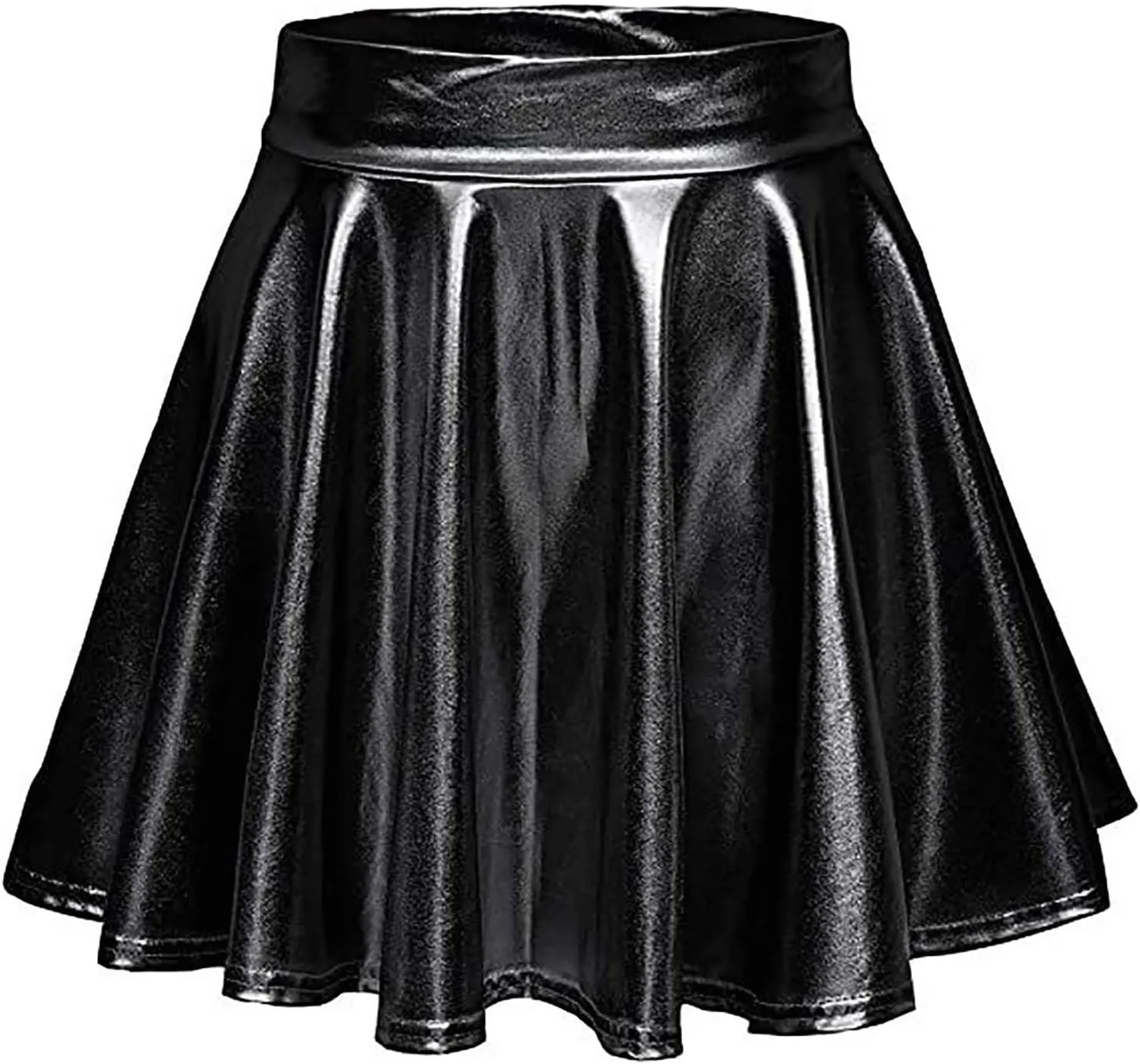 Women's Sexy Faux Leather Pleated Mini Skirt, High Waisted Stage Performance Party Skirt, Outdoor Skate Skirts