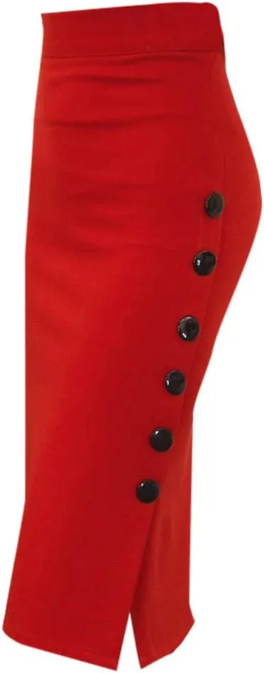 Women's Sexy Skirts Warp Bodycon Skirts Classic Fashion Side Button Down High Waisted Skirts Slim-Fit Casual Skirt