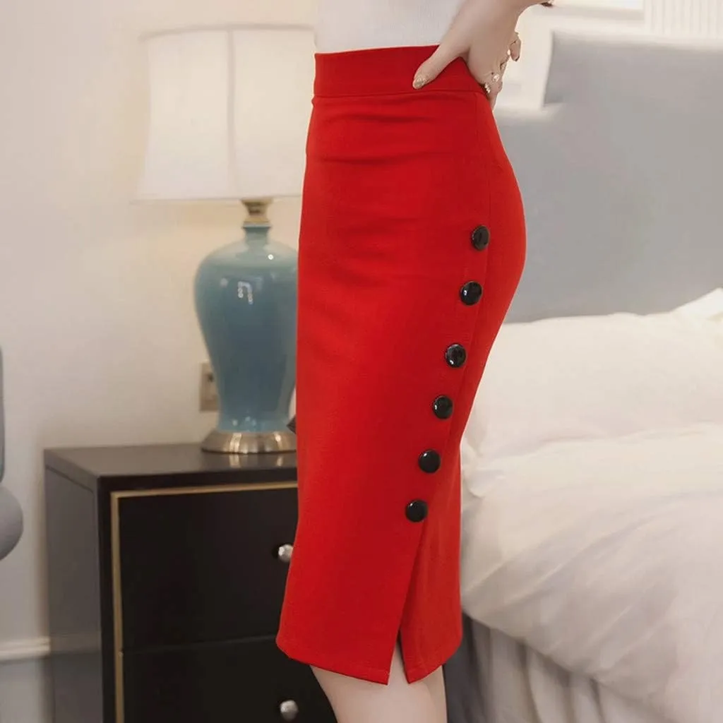 Women's Sexy Skirts Warp Bodycon Skirts Classic Fashion Side Button Down High Waisted Skirts Slim-Fit Casual Skirt