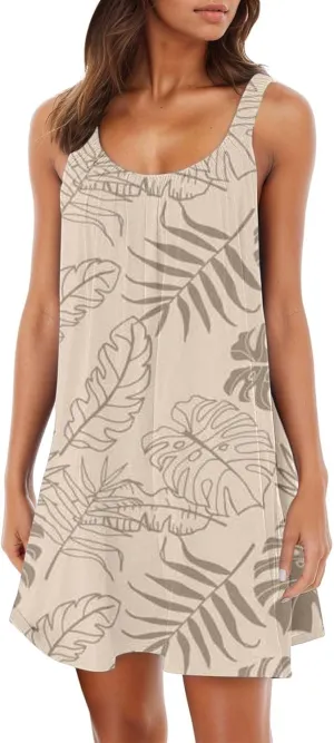 Women's Summer Tank Dresses 2025 Casual Sleeveless Floral Print Boho Beach Mini Dress Ruffle Hem Loose Sundress
