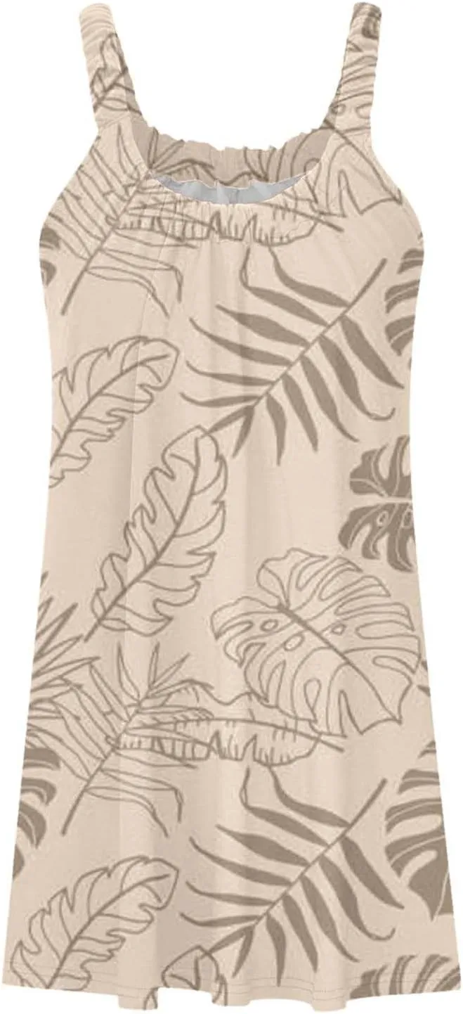 Women's Summer Tank Dresses 2025 Casual Sleeveless Floral Print Boho Beach Mini Dress Ruffle Hem Loose Sundress